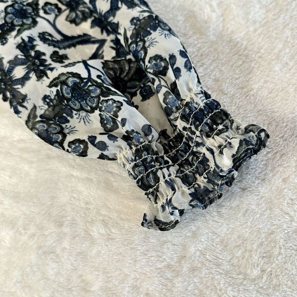 Zac & Rachel Peasant Top Womens L Blue Floral Long Sleeve Boho Festival Peasant - Picture 11 of 16